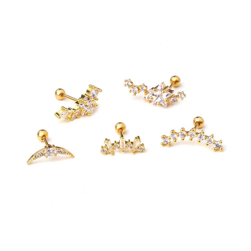 0.8X6Mm Stainless Steel Five-Pointed Star Zircon Earrings For Women Simple Screw Ear Bone Nail Earrings Piercing Jewelry - Image 5